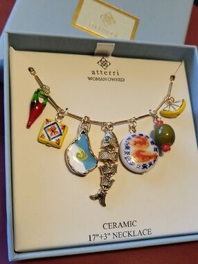 Atterri Tapas Oyster, Fish, Olive, Lemon, ShrimpChili Pepper Charm Necklace BNIB